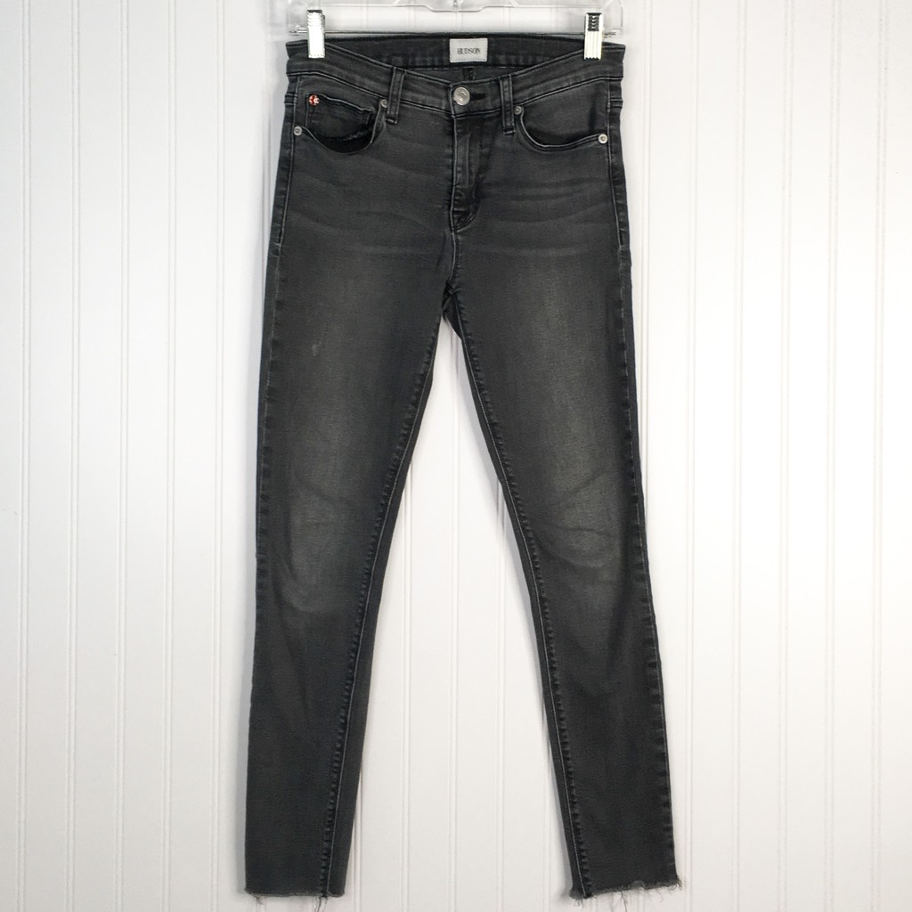 Hudson Womens Natalie Super Skinny Jeans Black Stretch Frayed Dark