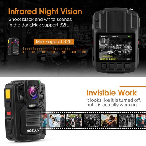 BOBLOV Body Worn Camera 1296P 128GB GPS Camera Audio & Video Recorder Wearable - Picture 7 of 13