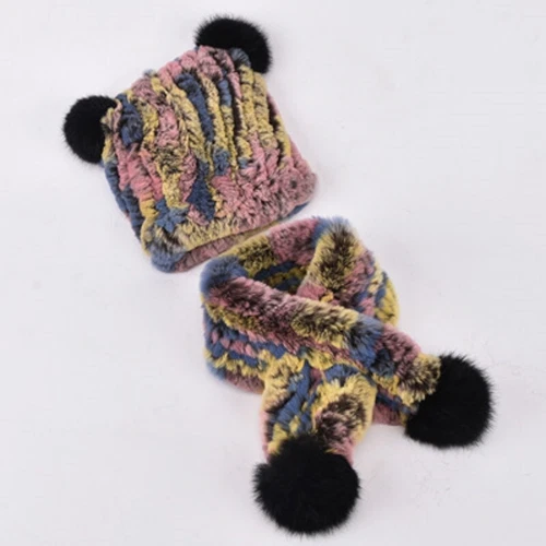 Winter New Children's Fur Hats Scarf Real Rex Rabbit Fur Cap Winter Headwear - Picture 15 of 25