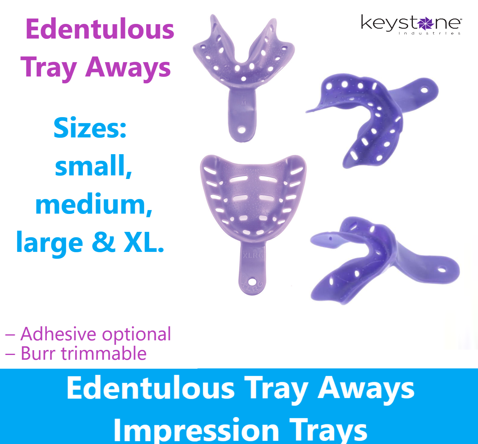 Dental Impression Trays Edentulous TrayAways Perfor Trays, Keystone, Choose Pack eBay