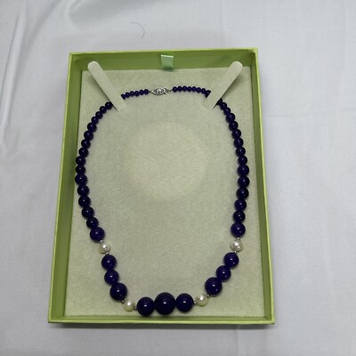 Ross-Simons Halskette abgestuft lila Jade & weiße Perle Gr. Silber 18 Zoll