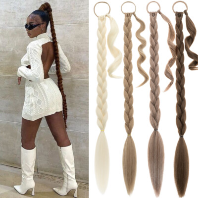 100% Real As Human Long Braided Ponytail Hair Extensions Synthetic DIY Braiding
