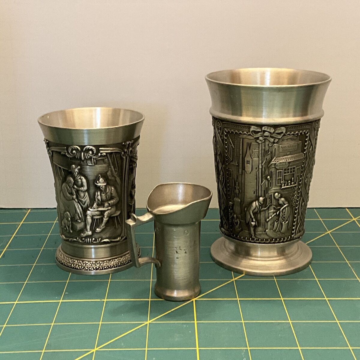 SKS ZINN 95% Pewter Vintage Cup Set LOT 3 Made in West SKS ZINN 95% Pewter Vintage Cup Set LOT 3 Made in West
