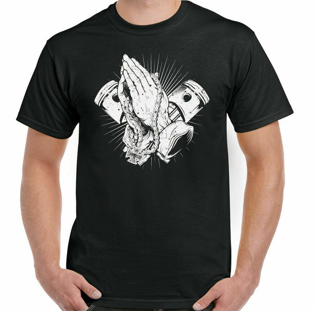 Biker T-Shirt Motorcycle Motorbike Bike Cafe Racer Prayer Mens Funny