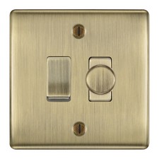 BG Antique Brass 2 Gang Switch 1x Trailing Edge LED Dimmer 1x 2 Way Custom Grid