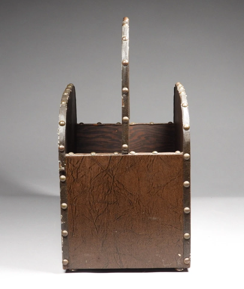 Hermoso! Estante de revista vintage francés de cuero sintético floral pintado a mano Foto 3 de 4