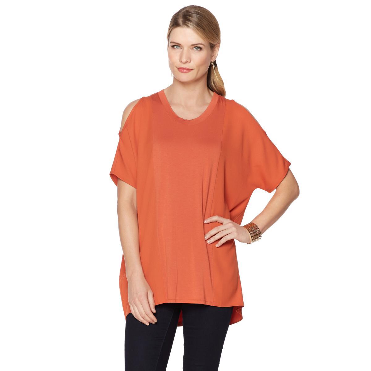 NENE by NeNe Leakes Crew Neck Half Sleeves Cold Shoulders Top X