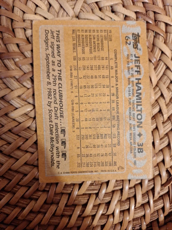 1988 Topps - #62 Jeff Hamilton - Image 2 of 3