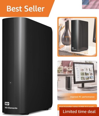 Lightweight 20TB WD Elements Desktop Hard Drive - Easy Plug-and-Play Access