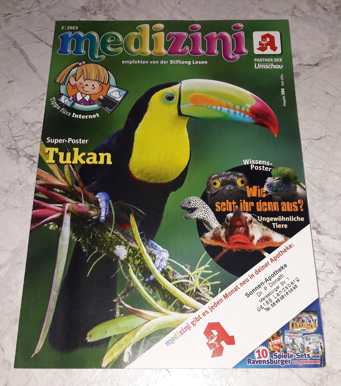 Medizini 2/2023 Kinder Zeitschrift Apotheke Tukan Eis Sport Tipps fürs Internet