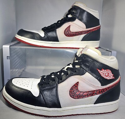Nike Men\'s White and Red Athletic Shoes with Elephant Print Nike Air Jordan 1 Low Elephant Print White/Red Size 12 | eBay main image 4