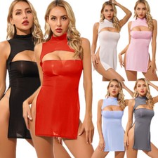 Women's Sexy Mesh See-through Short Mini Dresses Party Sheer Lingerie Clubwear
