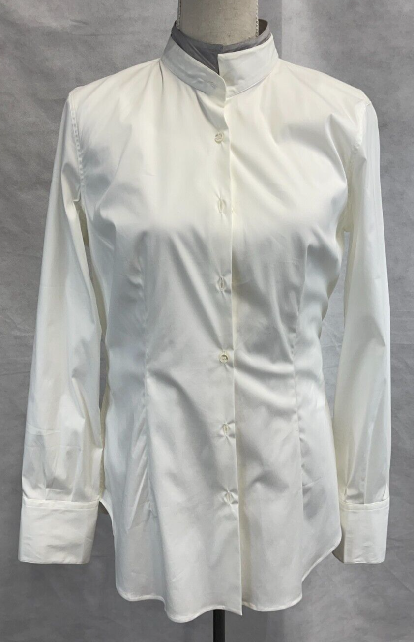 Rivamonti White Cotton Button Down Double Collar Blouse Size L