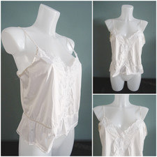 Vintage 1980s Camisole Ivory Polyester Satin Floral Lace Ladies 80s 36" Bust