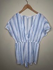 Urban Outfitters Out From Under Light Blue Striped Beach Romper 100 Cotton. Med