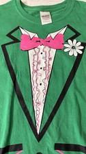 Mens Tuxedo Shirt Bowtie Ugly Costume Long Sleeve T-Shirt Green
