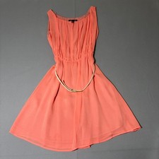 Mango Chiffon Sleeveless Dress Womens Size 2 Coral Pink Pleated Belted Mini