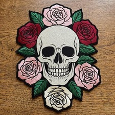 Embroidered Skull Rose Patch, Gothic Tattoo Style Iron On Patch
