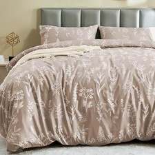 Duvet Cover Queen Size, Queen(90"x90") 01 - Taupe Leaves (No Comforter)