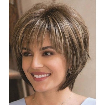 Brown-Short for White Women Layered Pixie Cut with Blonde Highlight Natural Look