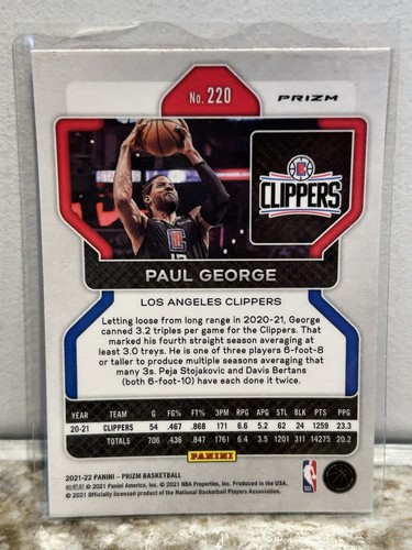 Prizm Paul George 2021-22 rojo blanco y azul Prizm No. 220 - Imagen 2 de 2