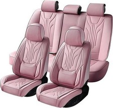 Pink Faux Leather Universal Car Seat Covers Full Set 5 Seats Waterproof R013