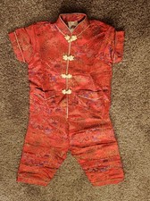 Gorgeous Cheongsam Silk Blouse Pants Kids Set Asian Motifs Chinese Japanese SZ 4