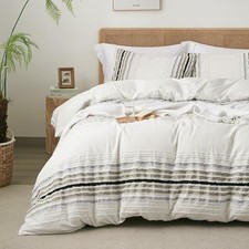 Tufted Stripe Duvet Cover Set King 104"x90" 03 - White Ombre No Comforter 