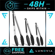 Hotec Premium Stainless Steel Locking Kitchen Tongs Set - 3 Sizes
