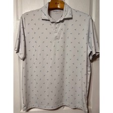 Walter Hagen 11 Mens Golf Polo Shirt White Blue Geometric Print Stretch Large L