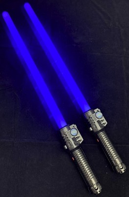 o'o'o 2 Blue LED LIGHT SABERS . Space Sword . Motion and Contact Activated Sound