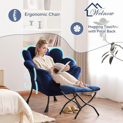 2024 Lazy Chair with Ottoman, Comfy Reading Chair Lounge Accent Chair Modern - Picture 5 of 7