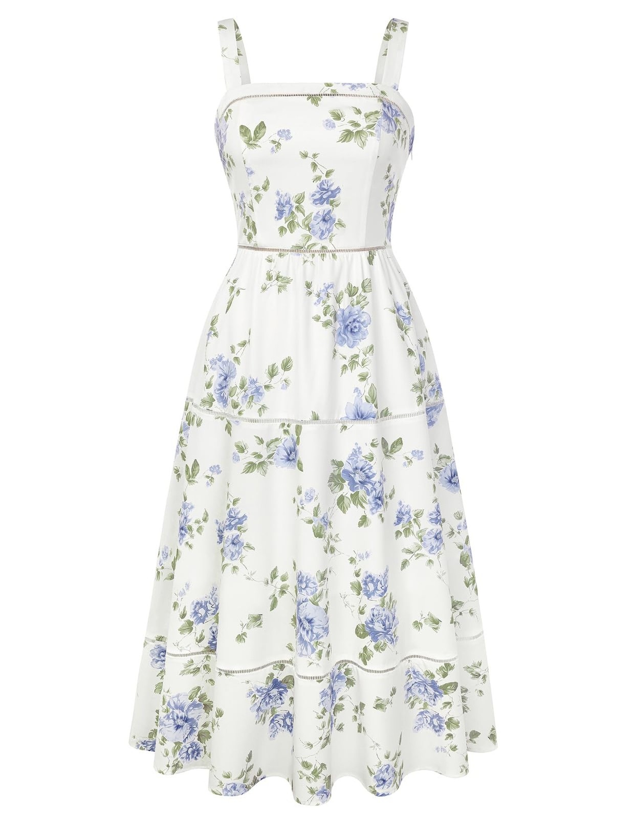 Belle Poque Floral Tiered Dress Women Square Neck Vintage Midi Spring Summer ...