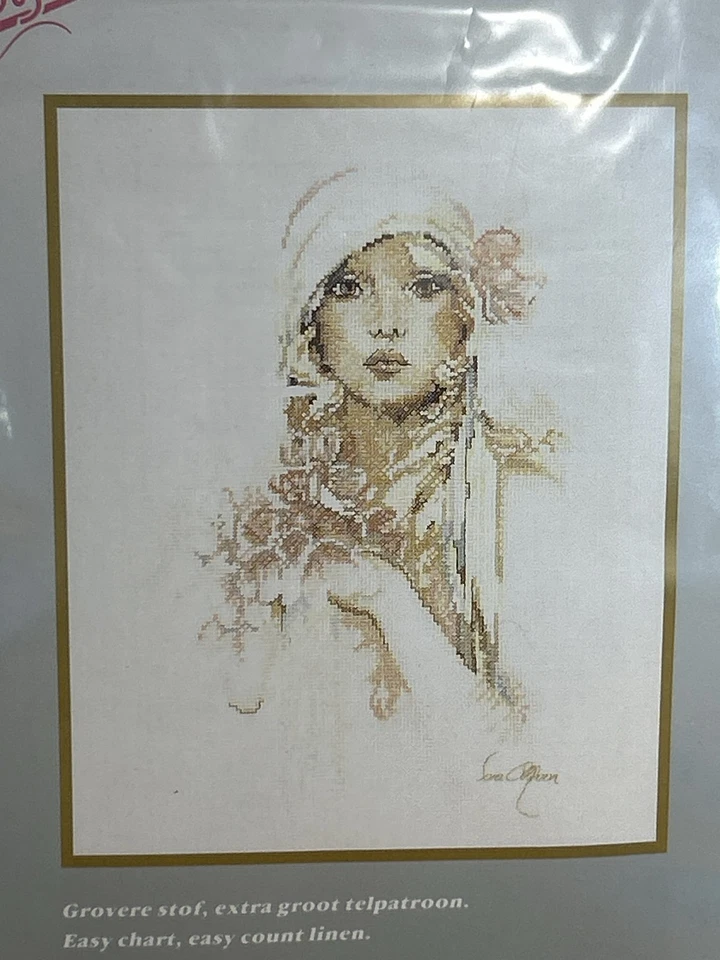 Lanarte Sara Luna Punto de Cruz Fácil Kit Dama con Flores Lino Foto 2 de 4