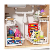 Under Sink Organizer 2 Pack, 2 Tier Slide Out Large Capacity Height Adjustabl...