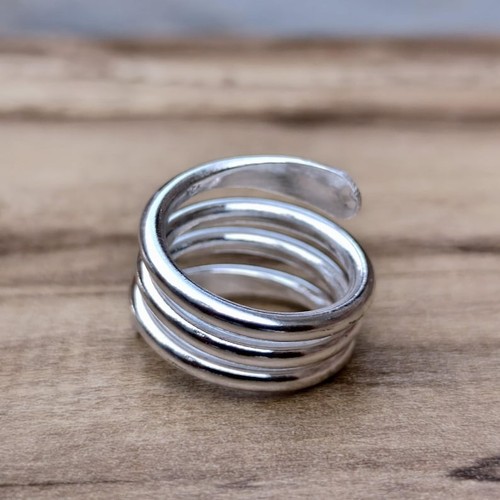 925 Sterling Silver Long Band Ring Handmade Modern Industrial Style