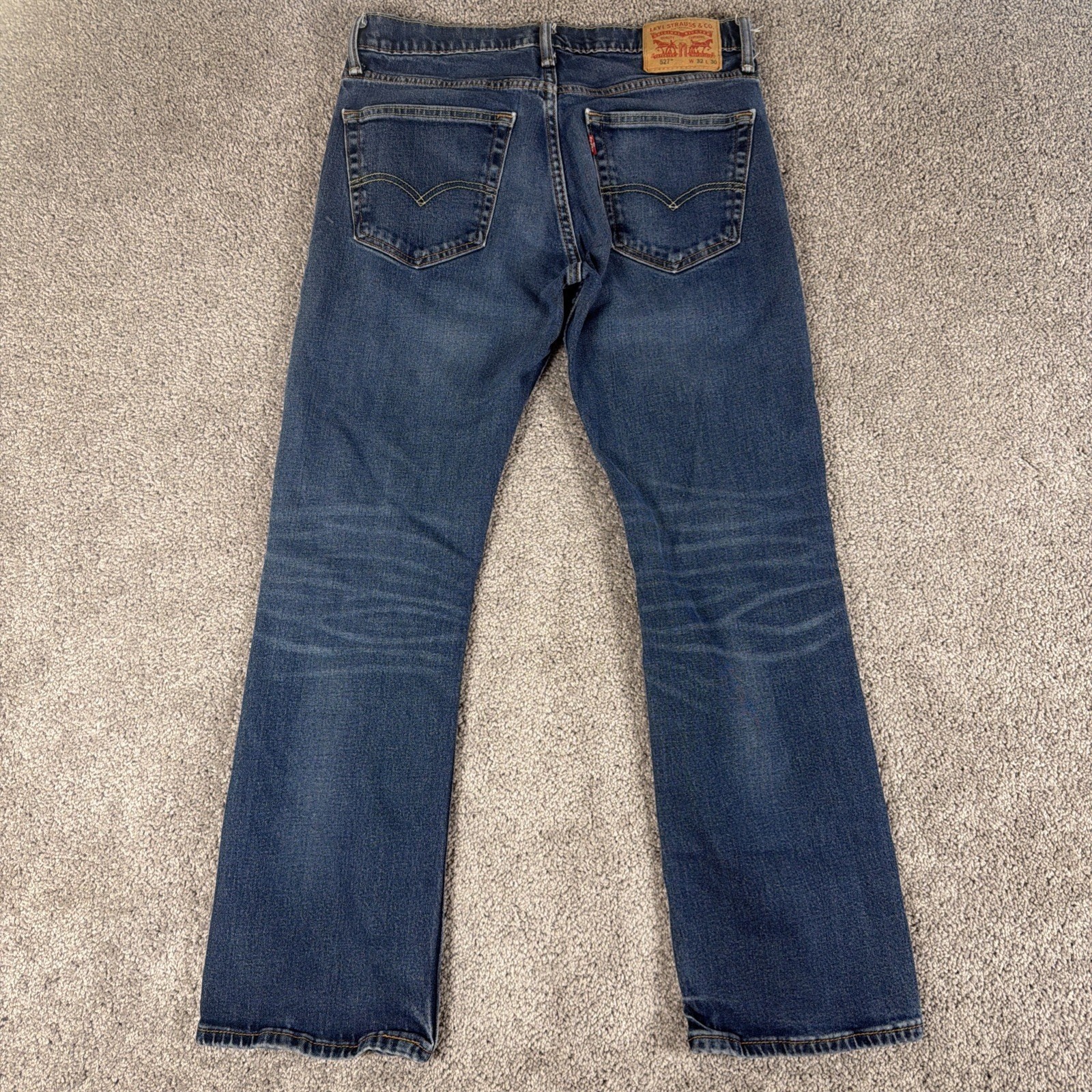 Levis 527 Jeans Mens 32x30 Whiskered Blue Wash Slim Bootcut Denim Western thumbnail 2