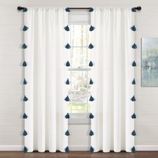 Boho Faux Linen Texture Tassel Window Curtain Single Panel 