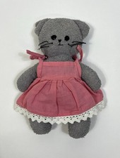 Vinty Chonk Handmade Gray Kitten Stuffed Animal With Handmade Pink Dress 