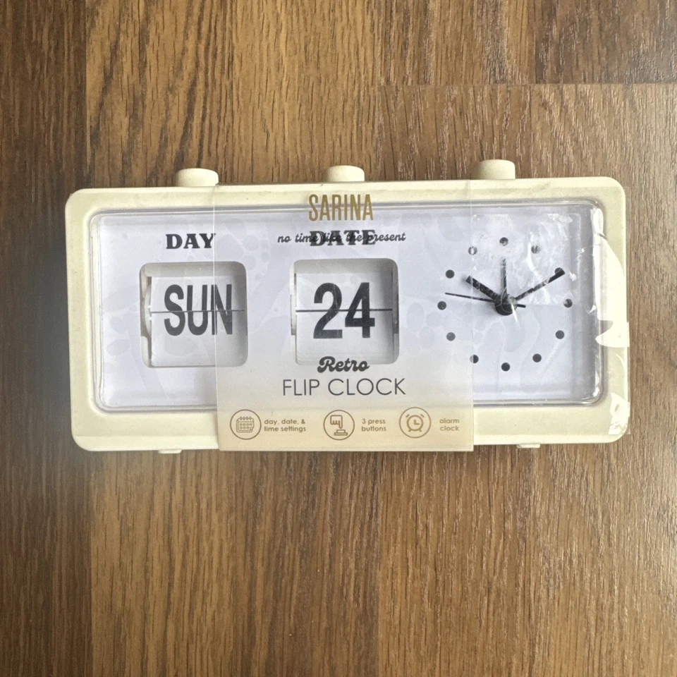 Retro Flip Clock Calendar Display Date & Time Alarm Desktop Bedroom Sarina New - Image 2 of 4