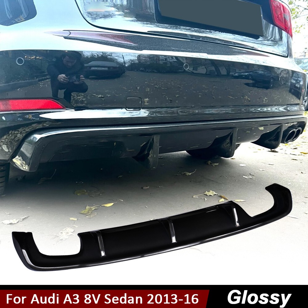 Fit For Audi A3 8V Sedan 2013-2016 Gloss Black Rear Bumper Diffuser Lip Spoiler