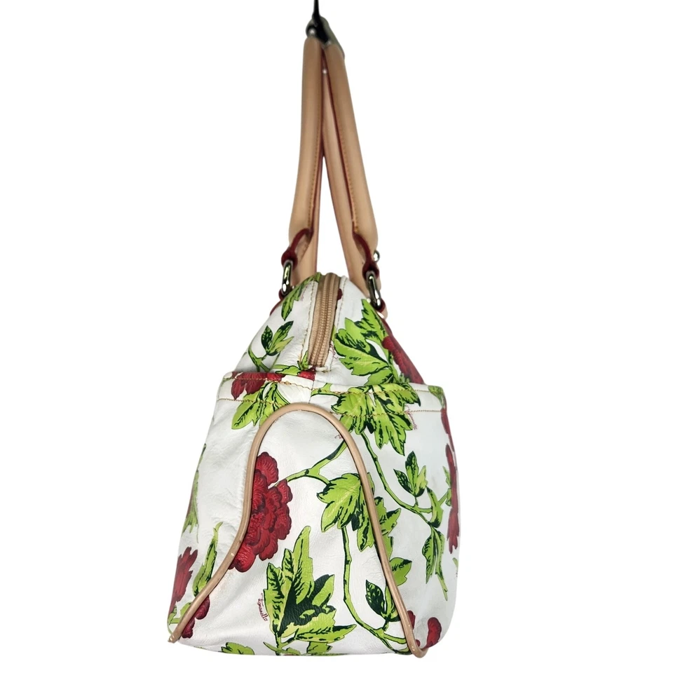 TIGNANELLO Cama de Rosas Cuero Suave Bolso de Mano Rojo Rosas Blanco Cartera Usado en Excelente Condición Foto 4 de 4