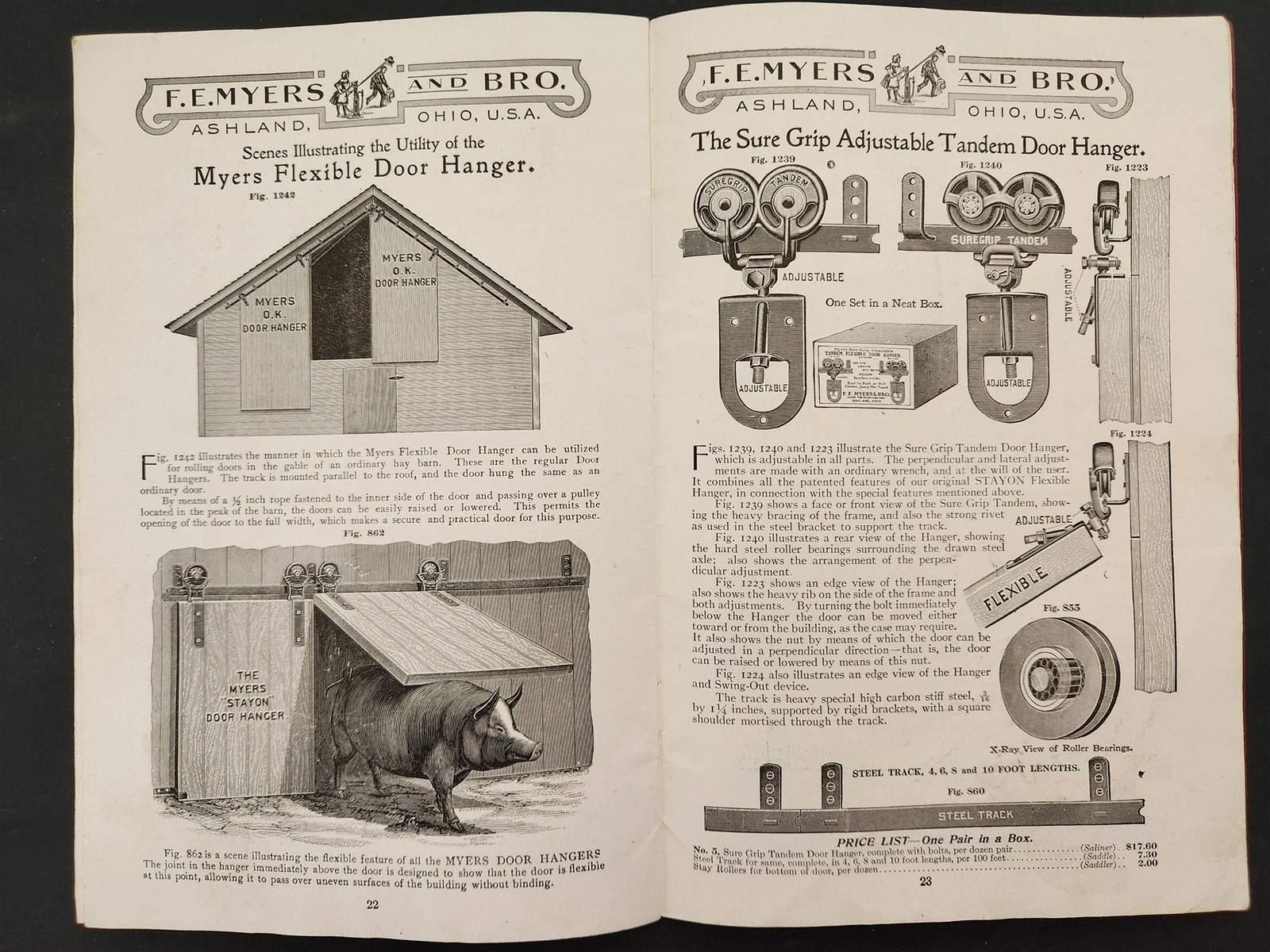 1917 antique MYERS DOOR HANGERS CATALOG ashland oh barn sliding hardware