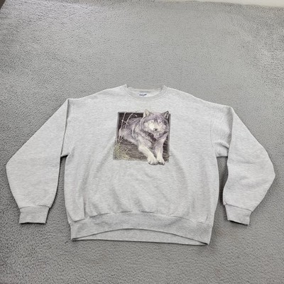 Wolf Sweatshirt VTG Y2K Mens XL Gray Mountain Like Graphic Pullover