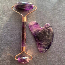 Face Massage Roller & Gua Sha Set Rolling 2 Heads Handheld Manual Purple