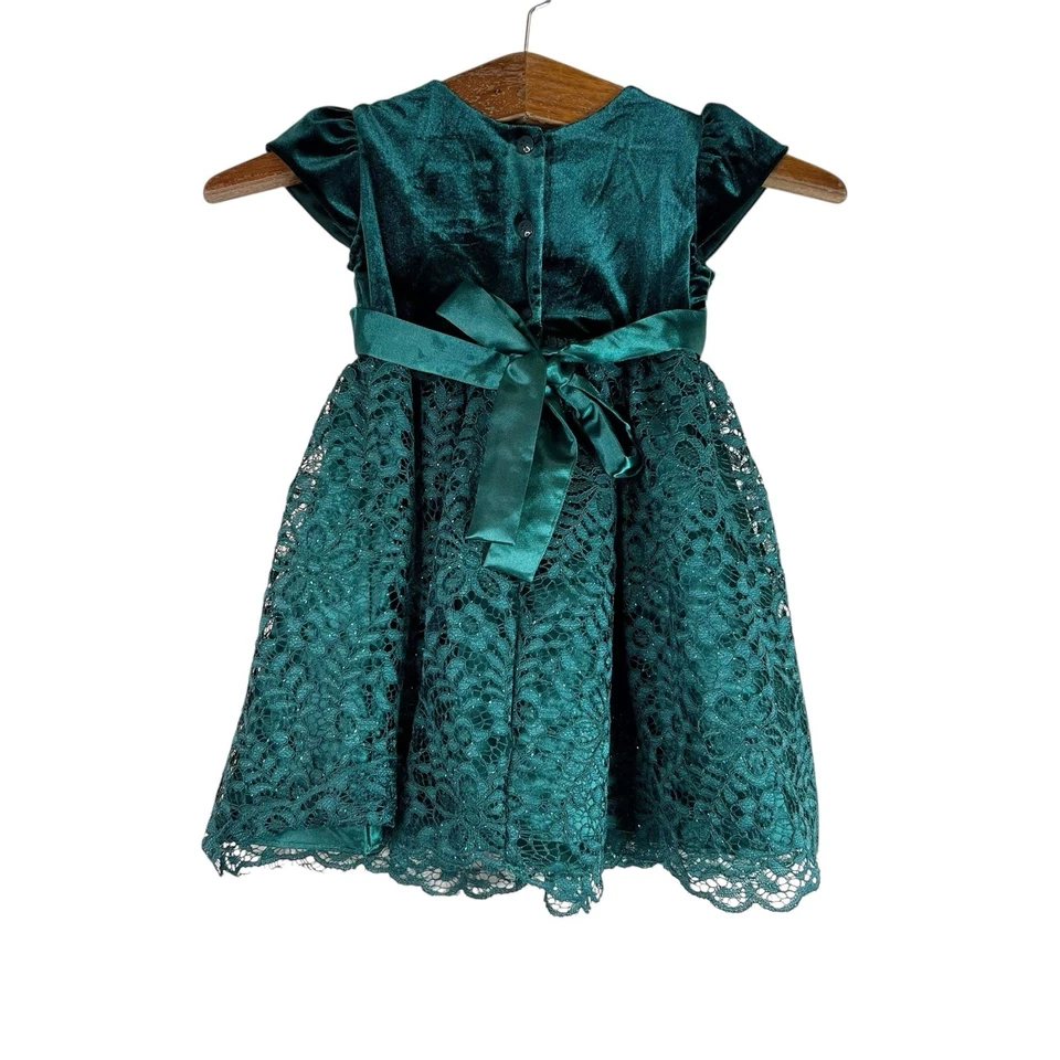 Vestido Fantasioso Jona Michelle Meninas Brilhante Glitter Elegante Veludo e Renda Tamanho 3T - Imagem 2 de 4