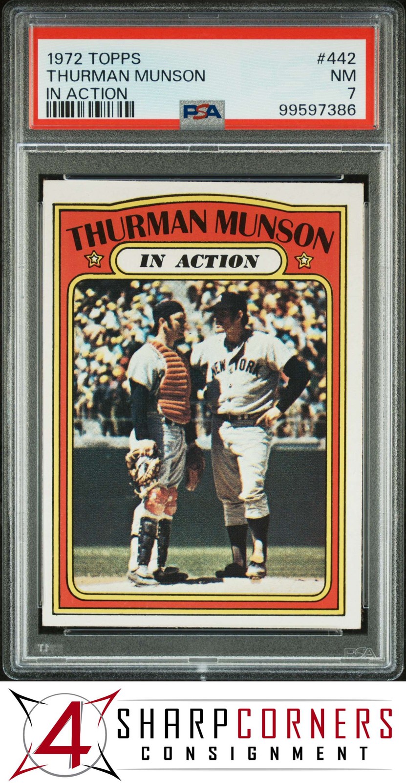 1972 TOPPS IN ACTION #442 THURMAN MUNSON YANKEES PSA 7