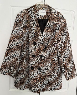 Jaclyn Smith 1X Jacket Leopard Pattern Long Sleeved Button Down Lined