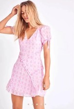 LoveShackFancy Pink Floral POSH Ruffle Chiffon Mini Bias Dress Sz 12