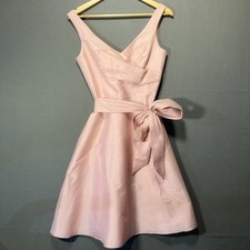 Alfred Sung Women's Pink Pleated Bow Sleeveless V-Neck Cocktail Dress Size 4